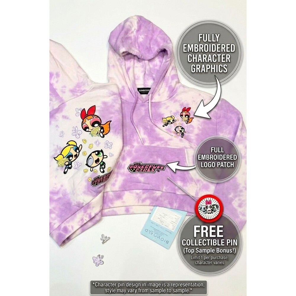 Powerpuff Girls Cropped Hoodie Purple Tie Dye Dumbgood Medium New with Tags